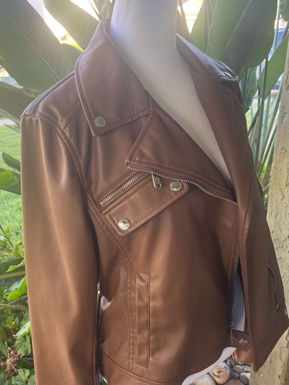 Sam Edelman Chestnut Faux Leather Moto Jacket in Brown